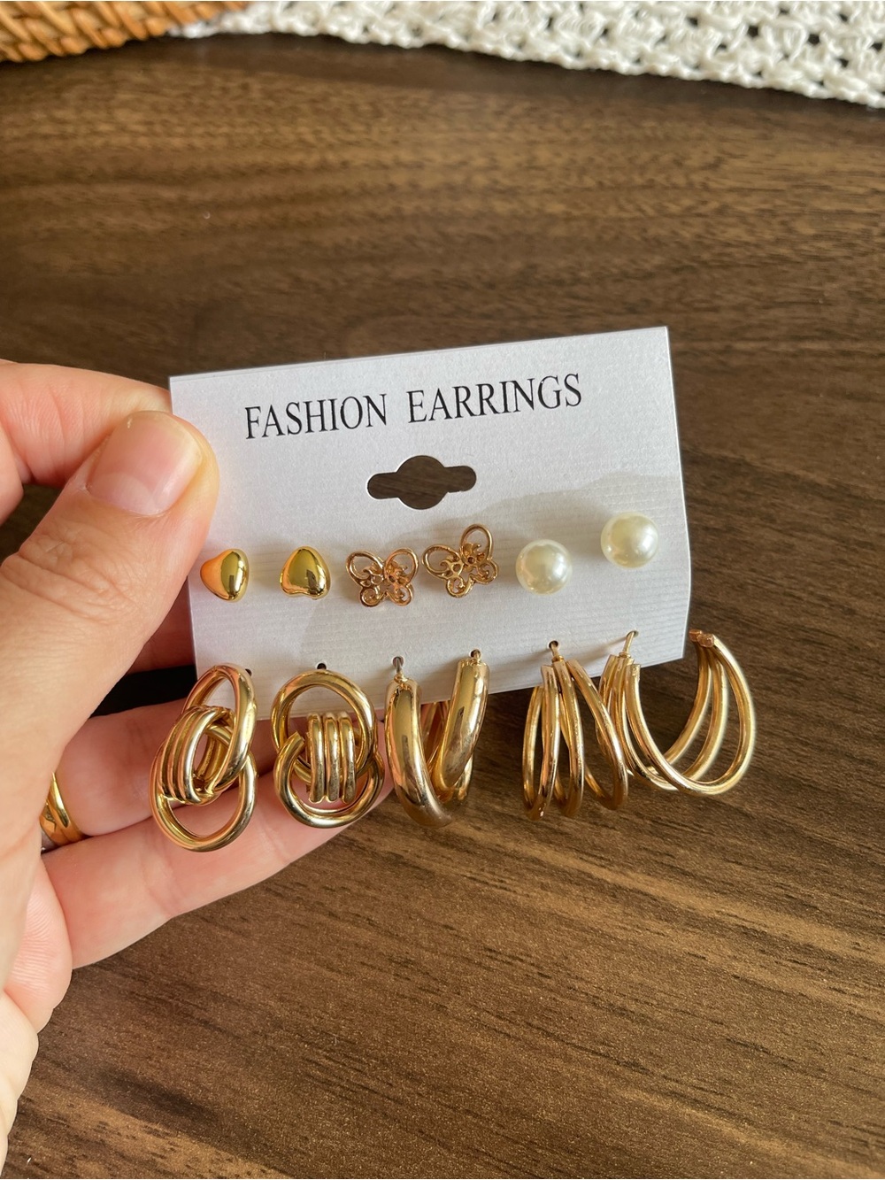 Gold Tone Women9s Earring Set - Pearl, Heart & Hoop Styles